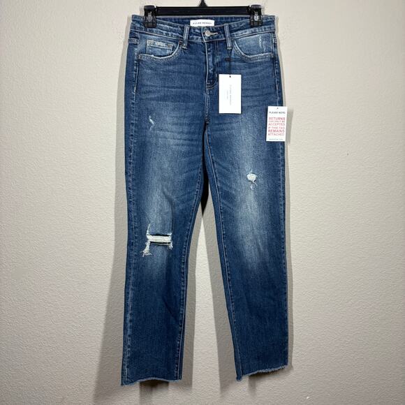 Flying Monkey Size 26 Straight Leg Jeans Blue Washed Distressed Raw Hem - Picture 1 of 9